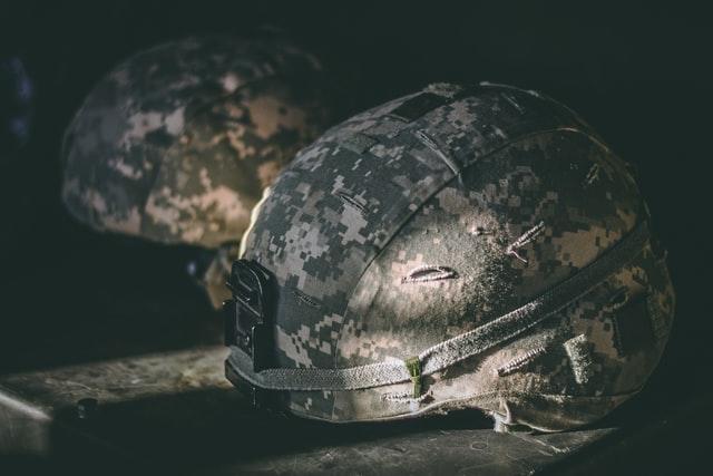 two army helmets