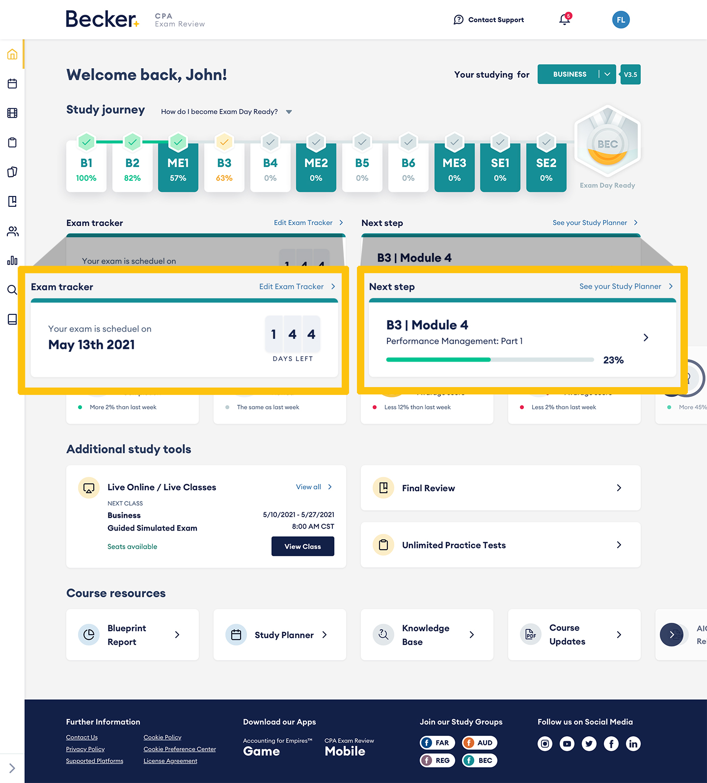  BEC in progress tracker