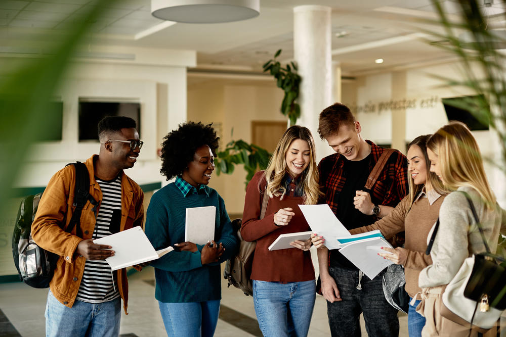 group of college students talking