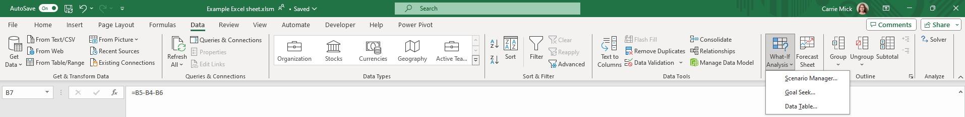 screenshot of where is goal seek in excel